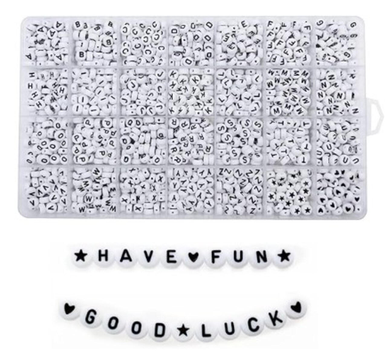 1450pcs White Alphabet Beads, Star Beads, and Heart Beads 7x4mm